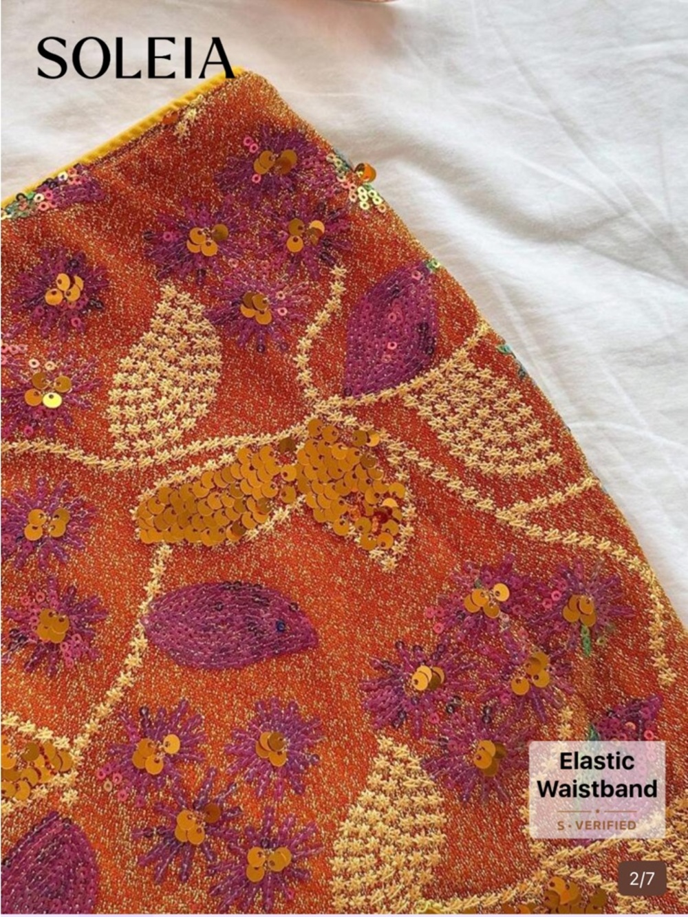 Orange Sequin Midi Skirt